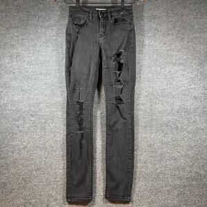 Mudd FLX Stretch Low Rise Skinny Jeans Women's 3 Black Destroyed Streetwear